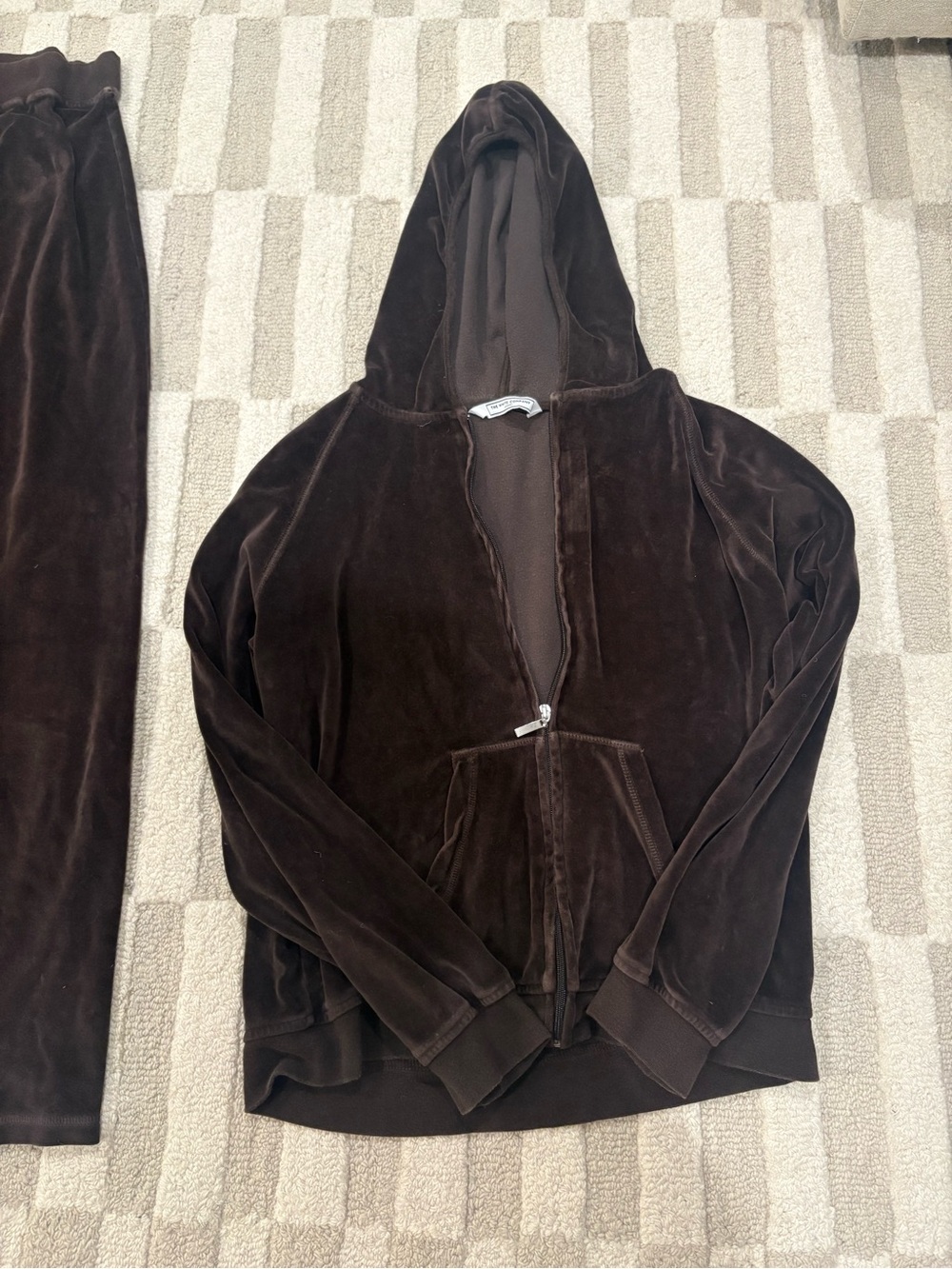 The White Company Dark Brown Velour Hooded Zip Jacket